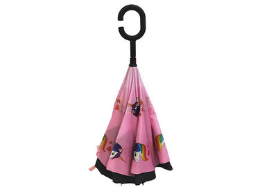 Розовое небольшое обратный перевернуло ручку Уникон зонтика резиновую напечатанное для детей