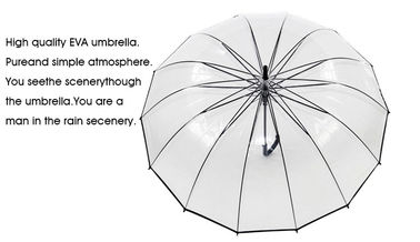 Рамка металла зонтика 16К ПОЭ дождя Унисекс длинной ручки прозрачная полностью черная