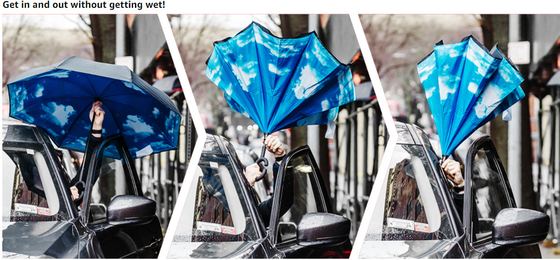 Зонтик обратного инвертного Pongee перевернутый внутри - вне двойного слоя 23 дюймов
