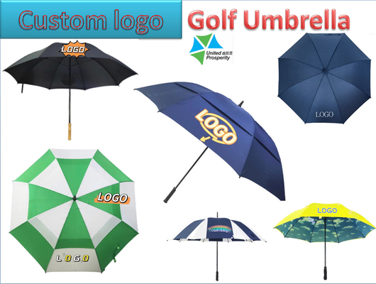 Подгонянная зонтика гольфа стеклоткани логотипа сень Windproof двойная