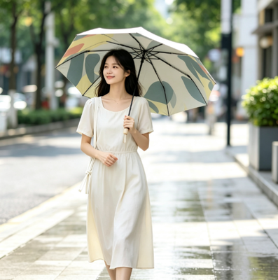 Fashion Design Windproof Girl Portable Sunny & Rainy Protection Manual Three Folding Umbrella Daily Travel