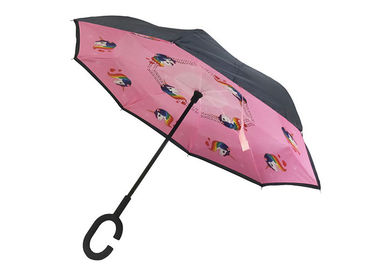 Розовое небольшое обратный перевернуло ручку Уникон зонтика резиновую напечатанное для детей